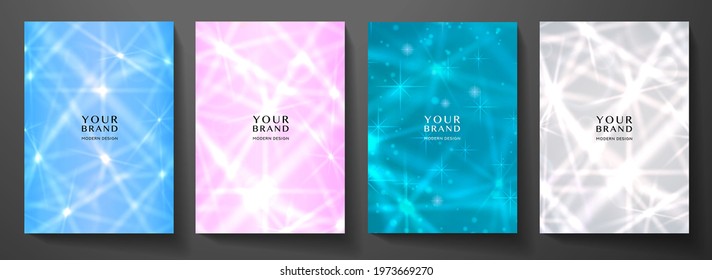 Modern holiday cover design set. Starry pattern with abstract star light. Vector Holliday collection background for Christmas catalog, brochure template, booklet, birthday gift card