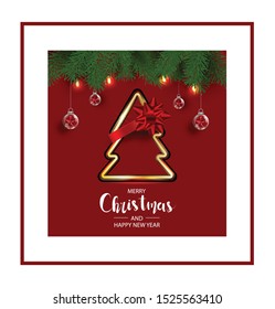 Modern holidays Christmas background banner with Christmas tree branches decorated with berries, stars and candy canes and christmas lights festive,Christmas elements for artwork