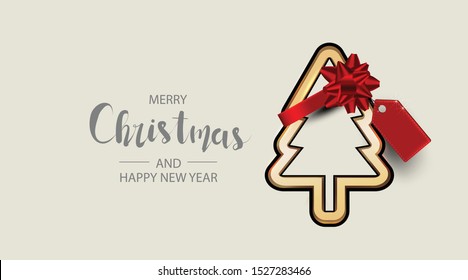 Modern holidays Christmas  banner promotion with Christmas tree branches decorated,Horizontal christmas poster, greeting cards, headers, website,realistic Christmas elements for artwork