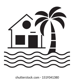 Modern Holidays Hut Beach and Palm Tree Vector leisure Trip Concept Icon