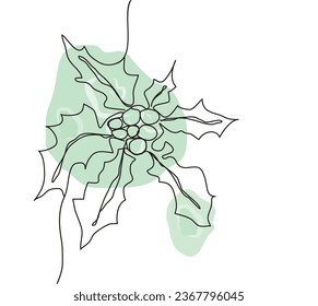 holly moderno, hojas, rama.  Dibujo continuo de una línea con un estilo mínimo.  símbolo de flores de invierno (poinsettia). elemento de arte para afiche exótico, banner, fondos de escritorio, impresión. ilustración vectorial