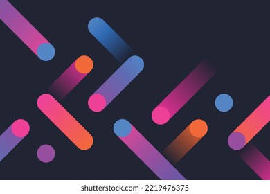 Modern holographic gradient dynamic lines with dots on black background. Abstract vivid composition of motion geometric shapes illustration