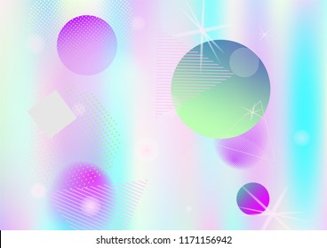 Modern holographic memphis vector background. Gradient fairy-tale horizontal color overlay. Minimal corporate identity geometric holograph pattern. Chaotic funky bauhaus falling memphis wallpaper.