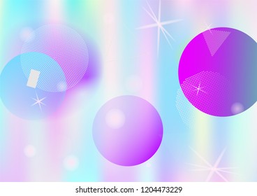 Modern holographic memphis vector background. Gradient unicorn horizontal color overlay. Geometric abstract corporate identity holograph pattern. Chaotic bauhaus funky falling memphis wallpaper.