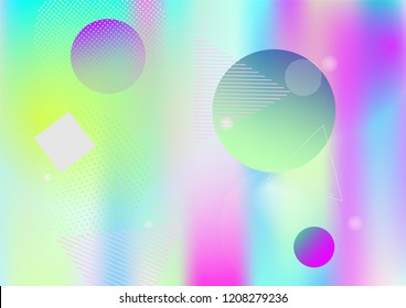 Modern holographic memphis vector background. Gradient fairy-tale horizontal color overlay. Geometric abstract corporate identity holograph pattern. Chaotic bauhaus funky falling memphis wallpaper.