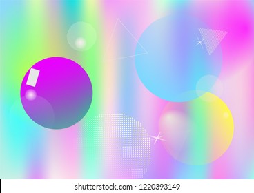 Modern holographic memphis vector background. Horizontal hipster gradient color overlay. Geometric minimal corporate identity holograph pattern. Chaotic bauhaus funky falling memphis wallpaper.