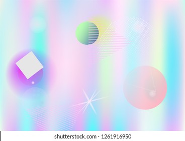 Modern holographic memphis vector background. Horizontal gradient hipster color overlay. Minimal corporate identity geometric holograph pattern. Falling chaotic memphis dreamy wallpaper.