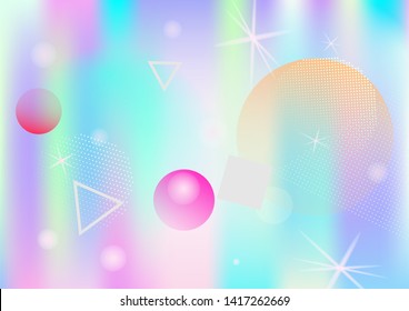 Modern holographic memphis vector background. Gradient unicorn horizontal color overlay. Corporate identity geometric minimal holograph pattern. Falling chaotic memphis dreamy wallpaper.