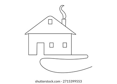 Hogar moderno continuo de una línea de bosquejo de Ilustración vectorial de fondo blanco