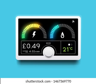 A Modern Home Energy Smart Meter For Tracking Gas And Electricity Usage. Vector Illustration.