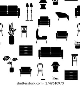 Modern home furniture seamless pattern . Vector design elements. Paper, textile, wall paper, wrapping paper, package.

