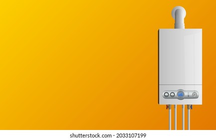 Modern home gas boiler on a yellow background. Home heating concept. Vector template for banner, poster, advertisement