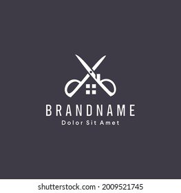 modern Home or house with scissor logo symbol Vector Template Illustration. Uppercut Barber Shop Logo