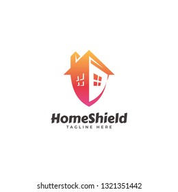 Modern Home House and Security Shield Logo Icon Vector