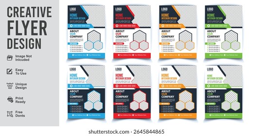Modern Home Interior Design Flyer Template Collection in Multiple Colors