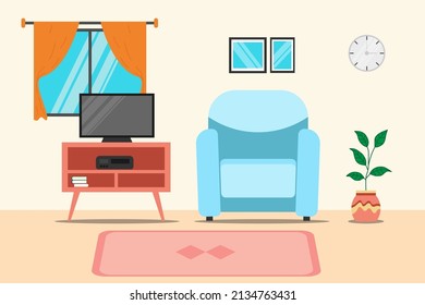 Modern home interiors. Living room interiors. Comfortable sofa, TV, window, chairs and house plants. Vector data illustration. interior aesthetics.
