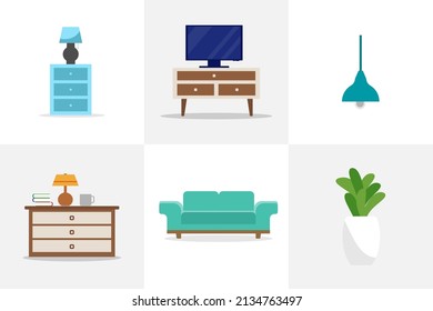 Modern home interiors. Living room interiors. Comfortable sofa, TV, window, chairs and house plants. Vector data illustration. interior aesthetics.