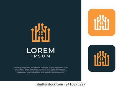 Modern home with line art style logo design inspiration