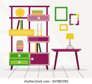 Modern
 home living room interior with comfortable furniture.Cartoon Vector illustration.
