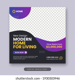 Modern home for living social media post template. Real estate square banner