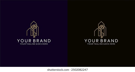 Un moderno logotipo de candado para el hogar con Elementos de línea simple da la impresión de vivienda, feminidad y lujo
