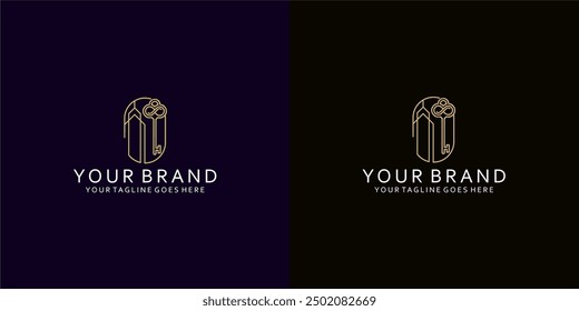 A modern home lock logo with simple line elements gives the impression of housing, femininity and luxury