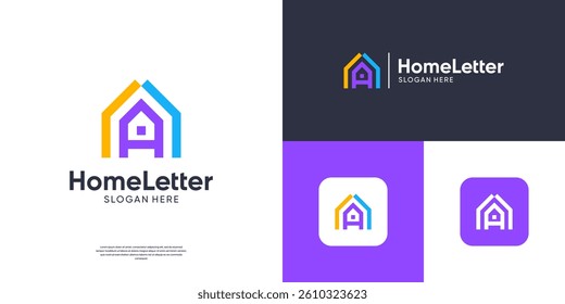 Modern home logo design. Abstract letter A with real estate symbol.