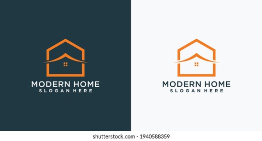 Diseño moderno de logotipo en casa con concepto de cuadrado creativo. Diseño de logotipo para inspiración