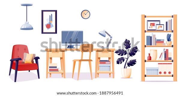 Modern Home Office Interior Design Background Stock Vector (Royalty ...