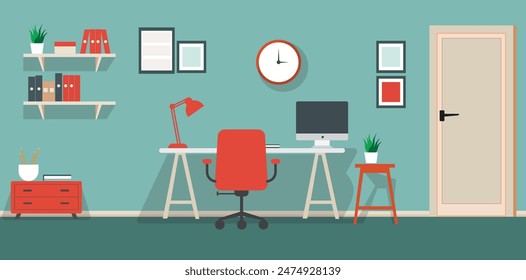 Modern Home Office Workspace. flat design