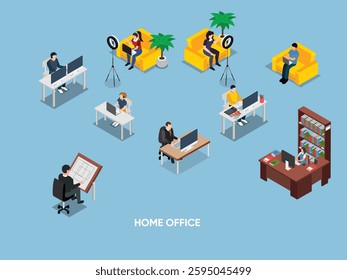Modern Home Office Workspace: Remote Work and Freelancing 3d flat vector illustrations