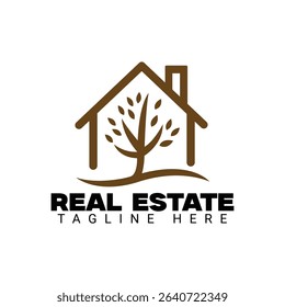 Modern home real estate logo with leaf and roof concept.