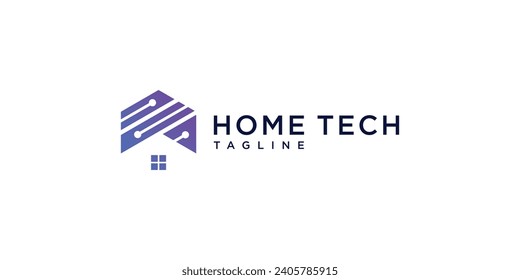 Modern home real estate technology with connection logo design template