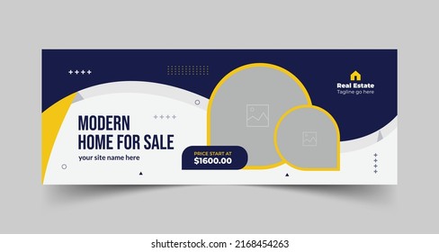 Modern home for sale cover banner template for real estate company, social media cover
