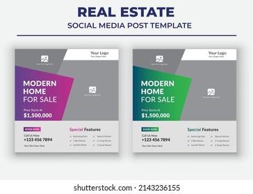 Modern Home For Sale poster, Real Estate Social Media Template