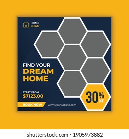 Modern home sale promotion social media post banner template. House sale social media post. Editable post template. Social media banners for digital marketing.