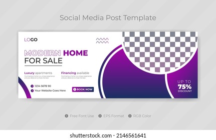 Modern home for sale real estate social media post template and web banner cover page design for realtor business