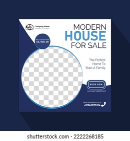 Modern Home For Sale Real Estate Social Media Post Design, Construction Social Media Post Banner Design Template