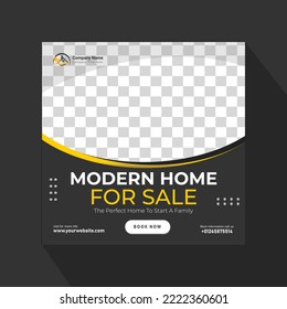 Modern Home For Sale Real Estate Social Media Post Design, Construction Social Media Post Banner Design Template