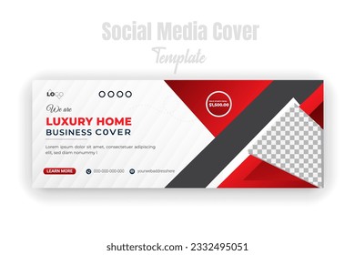 Modern home for sale, real estate companies post on social media to promote property sales. Timeline cover design template, abstract blue and green color shape, web banner and advertising marketing