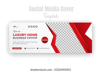 Modern home for sale, real estate companies post on social media to promote property sales. Timeline cover design template, abstract blue and green color shape, web banner and advertising marketing