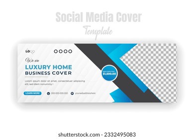 Modern home for sale, real estate companies post on social media to promote property sales. Timeline cover design template, abstract blue and green color shape, web banner and advertising marketing