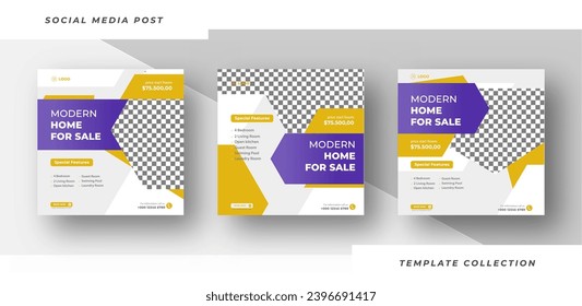 Modern Home for sale Real Estate Editable Posting Template Social Media Banner.