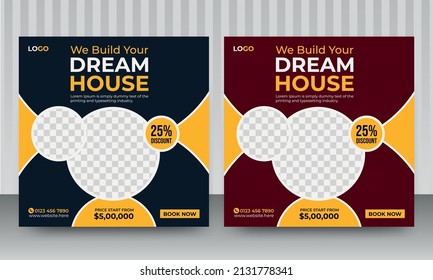 Modern Home Sale Social Media Post Design Vector Template with two color