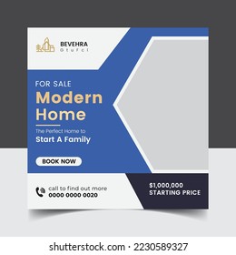 Modern home sale social media post design vector template. 