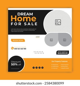Modern home sale social media banner or post template, dream home for sale social media flyer design