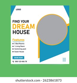Modern Home for Sale Social Media Post Design – Real Estate Marketing Template
