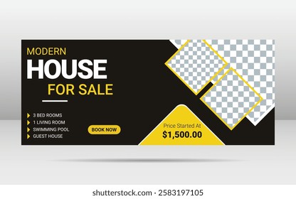 Modern home for sale web banner design and template