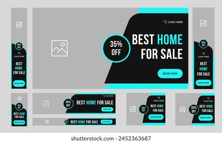 Modern home sale web set banner design for social media post, Interior and exterior home offer bundle banner design, fully editable vector eps 10 file format