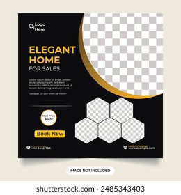 Modern home for sell social media post. real state home with facebook and instagram post or web banner template design. modern home with black and yellow color. eligant home for sales.